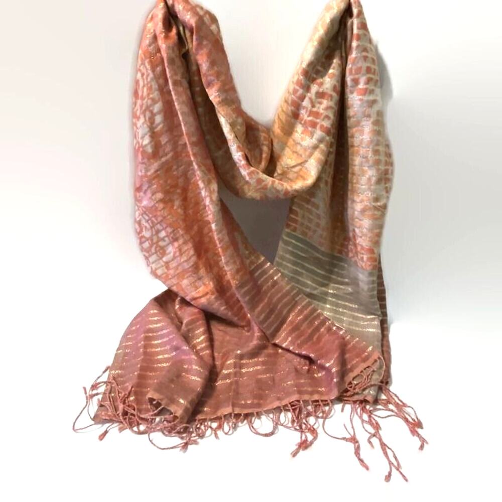 Metallic Striped Fringe Scarf Arrowhead Print Southwestern Boho Western Cowgirl